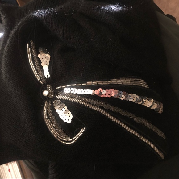 Inspiration Brand Silk & Angora SZ Large Black sequin detailed Black Cap sleeve - Picture 11 of 16